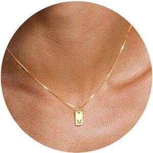 Dainty Gold Initial Necklace 16+2in Sterling Silver Pendant for Women